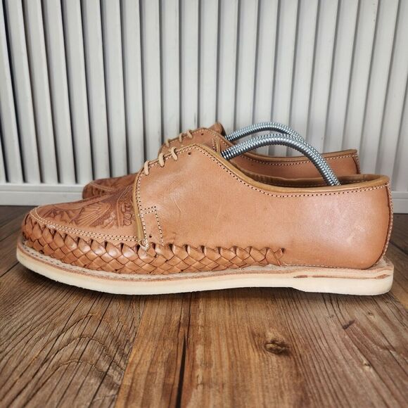 Artesanias La Zarca Embossed Aztec Men 12 Brown Leather Handcrafted Mexico Shoes main image 12